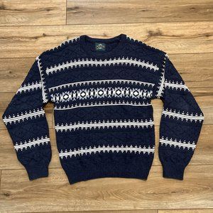 Men's Jantzen Sweater SZ Medium Crew Neck Blue USA Made Vintage Tribal Stripe